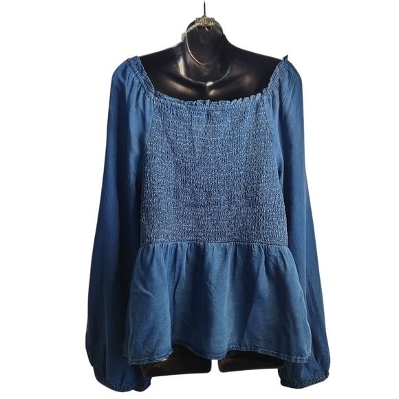 Old Navy Women's Blue Square Neck Smocked Bodice Blouse Size X-large NWT - Picture 2 of 11